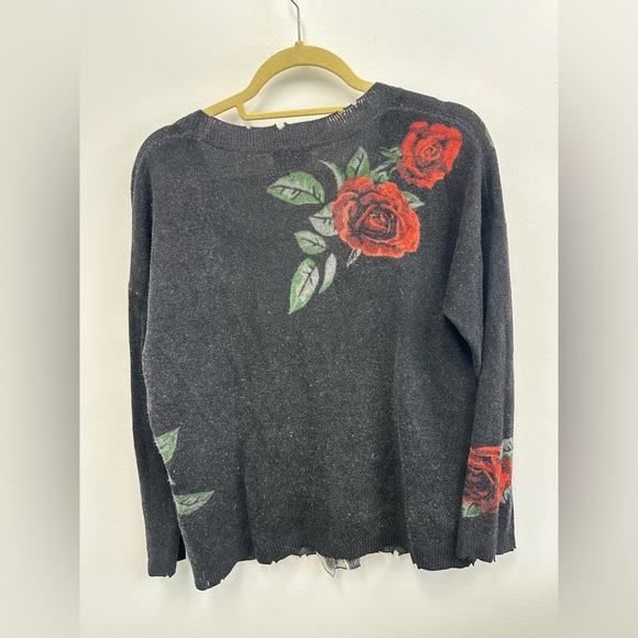 Anthropologie 27 Miles 100% Cashmere Rose Knit Gray Cardigan Button Front Size M - Picture 11 of 12